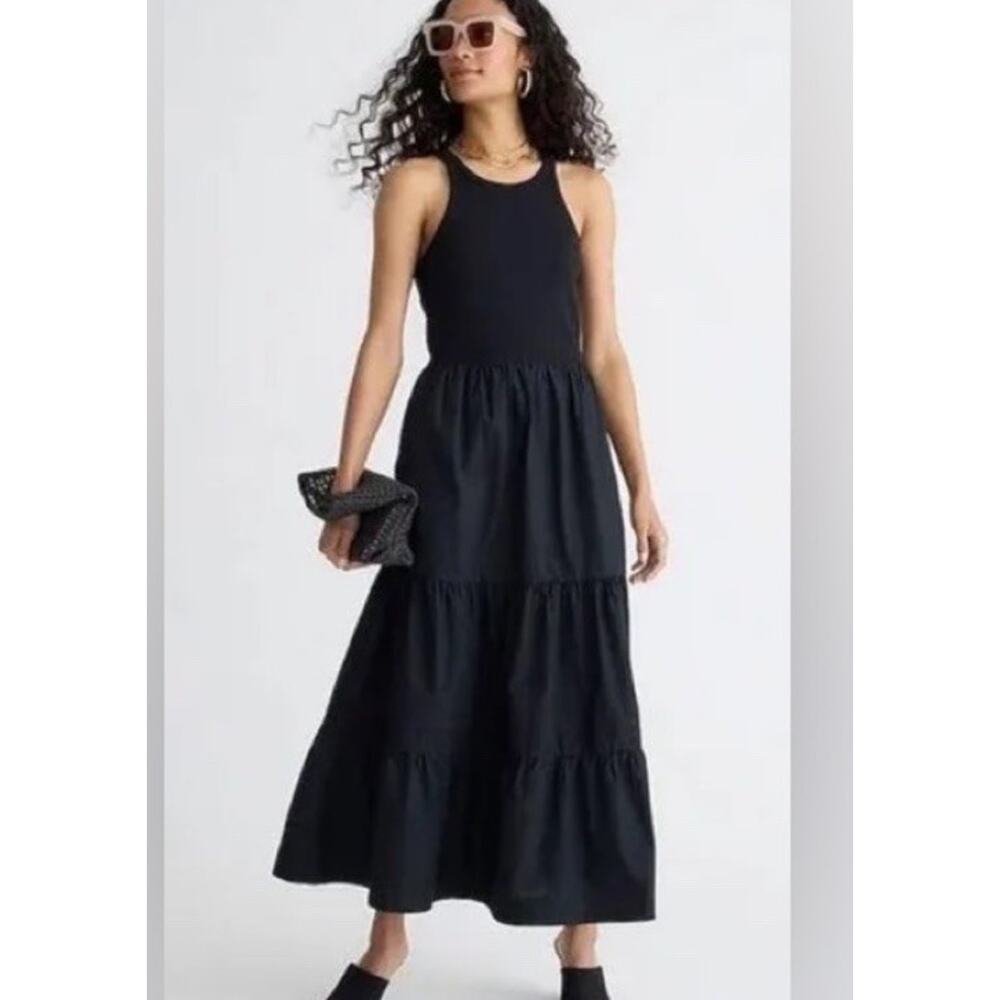J Crew NWT Women’s Rib High Neck Cutaway Tank Maxi Dress Size XXS Black BT